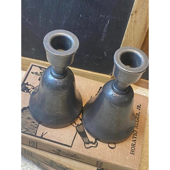 Vintage Pewter Bell Candlestick Holders Set Of 2 Anvil Hallmark - Picture 2 of 5